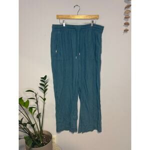 Teal Athleta‎ Wide Leg High Rise Linen Pants | Pull on | Drawstring (Women's 14)